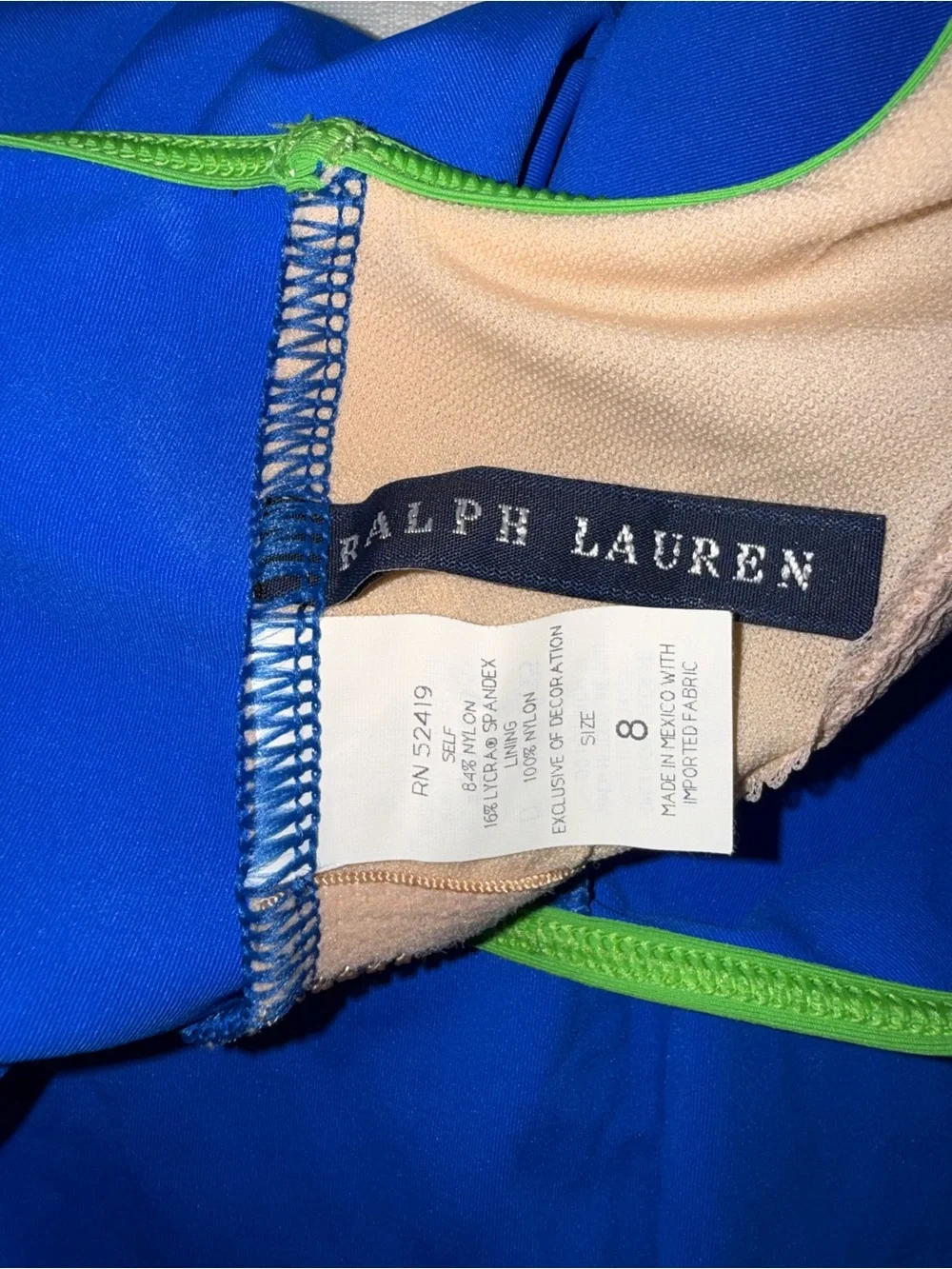 142. Ralph Lauren Blue One-Piece Swimsuit with Green Trim